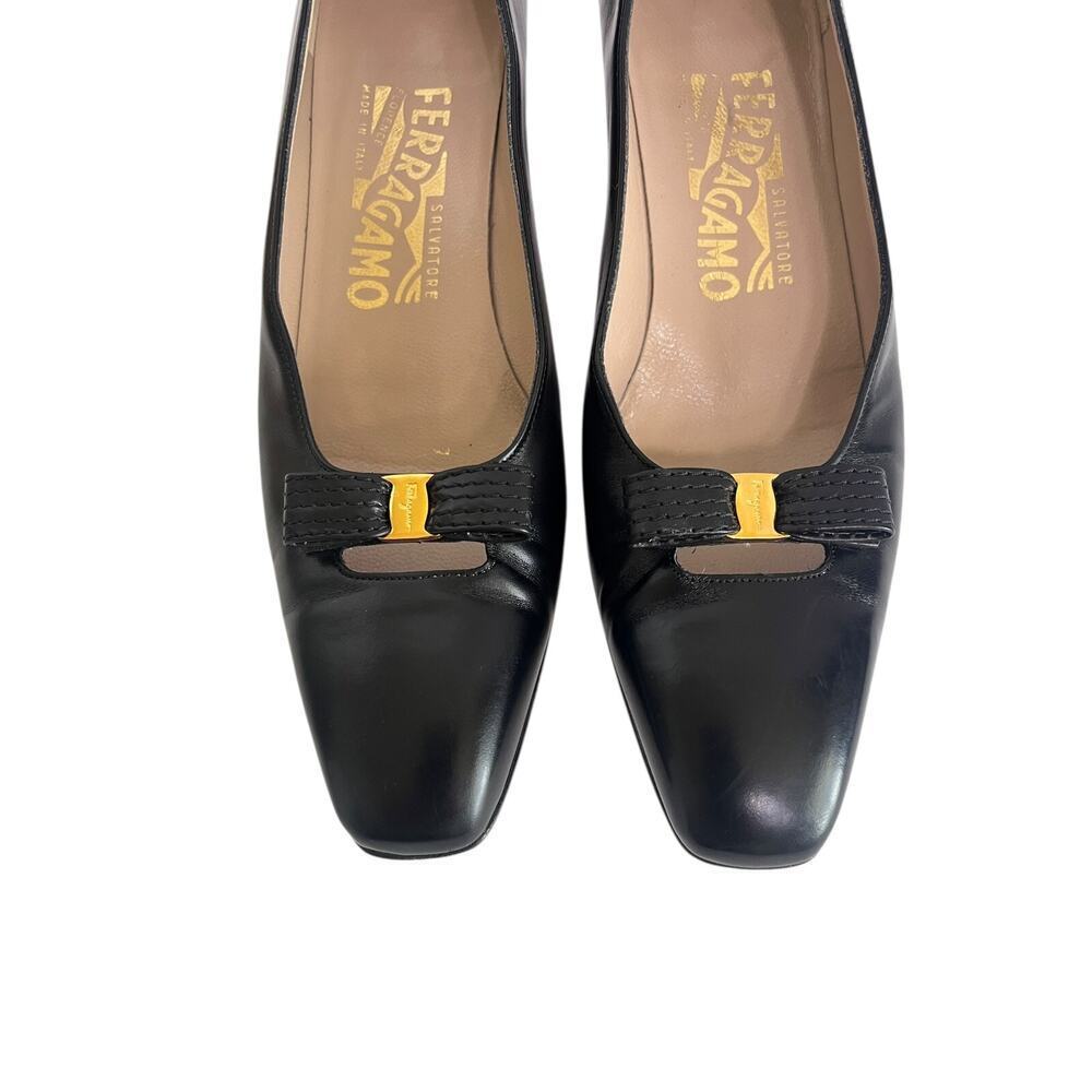 80s Vintage Salvatore Ferragamo Italian Bow Leather Pumps Size 7 Extra Narrow - Picture 6 of 12
